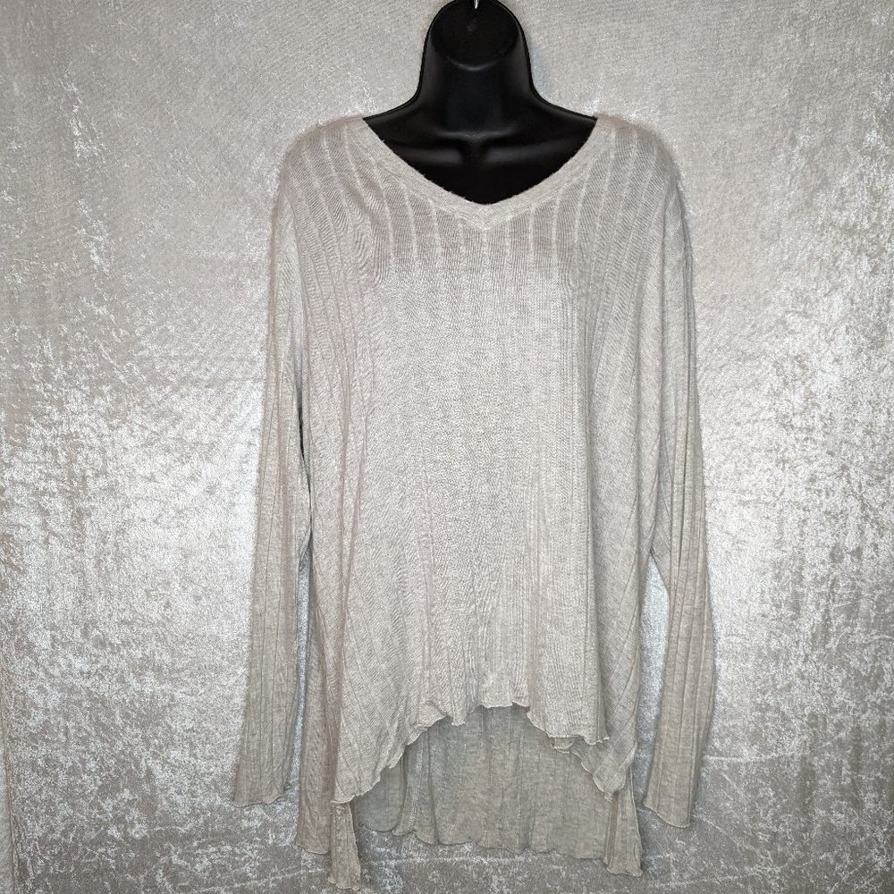 MOTE Pullover Long Sleeve Ribbed V-Neck Tunic T-Shirt Women’s Size XL – White